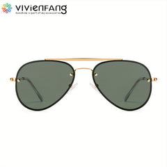 VIVIENFANG Rimless Polarized Aviator Sunglasses Retro 70s Top Bar UV Protection