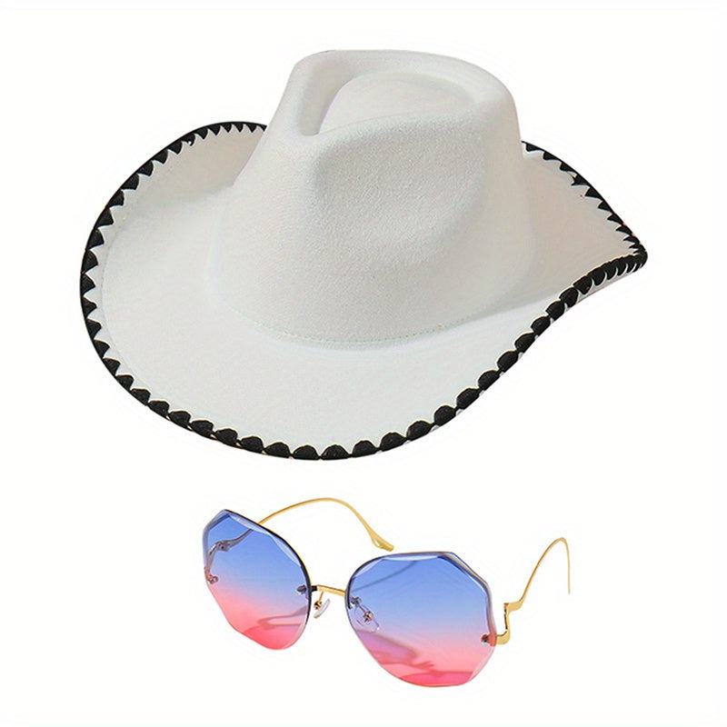 Y2K Cowboy Sunglasses Set with Jazz Fedora Cap & Cowgirl Felt Hat