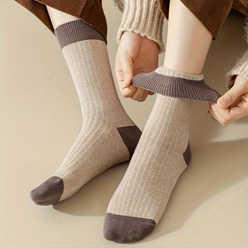 7 Pairs Colorblock Crew Socks Women's Stockings