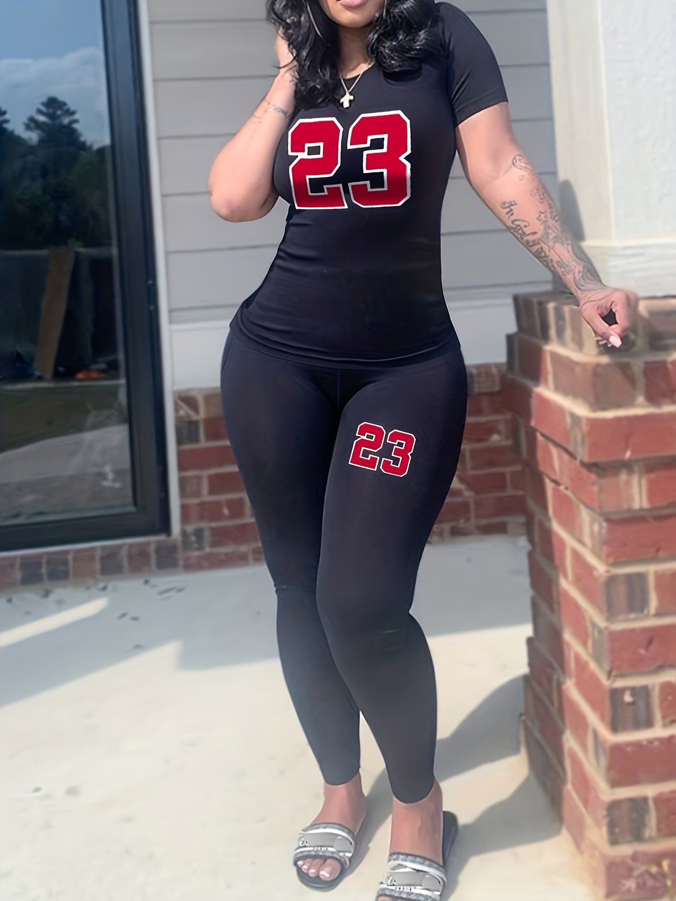 Women's Plus Number Print Tee & Pants Set