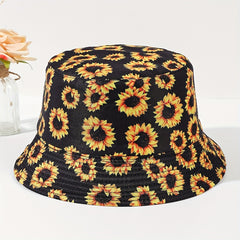 Sunflower Print Bucket Hat Reversible Fisherman Cap