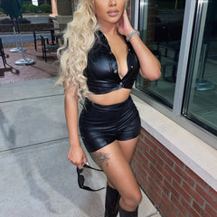 Sexy 2pcs Crop Top & High Waist Shorts Set for Club & Party
