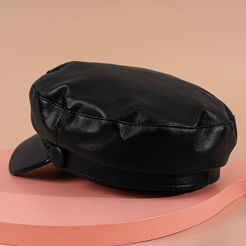 PU Leather Cap Women's Solid Hat Cap Vintage Hats For Weddings Chrismas Year