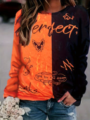 Colorblock Letter & Face Print Round Neck Top