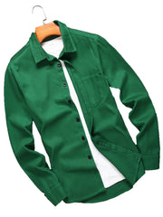Men's Solid Button Up Denim Shirt for Spring Summer