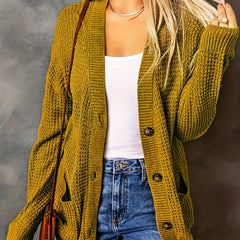 Solid Long Sleeve Cardigan With Pockets