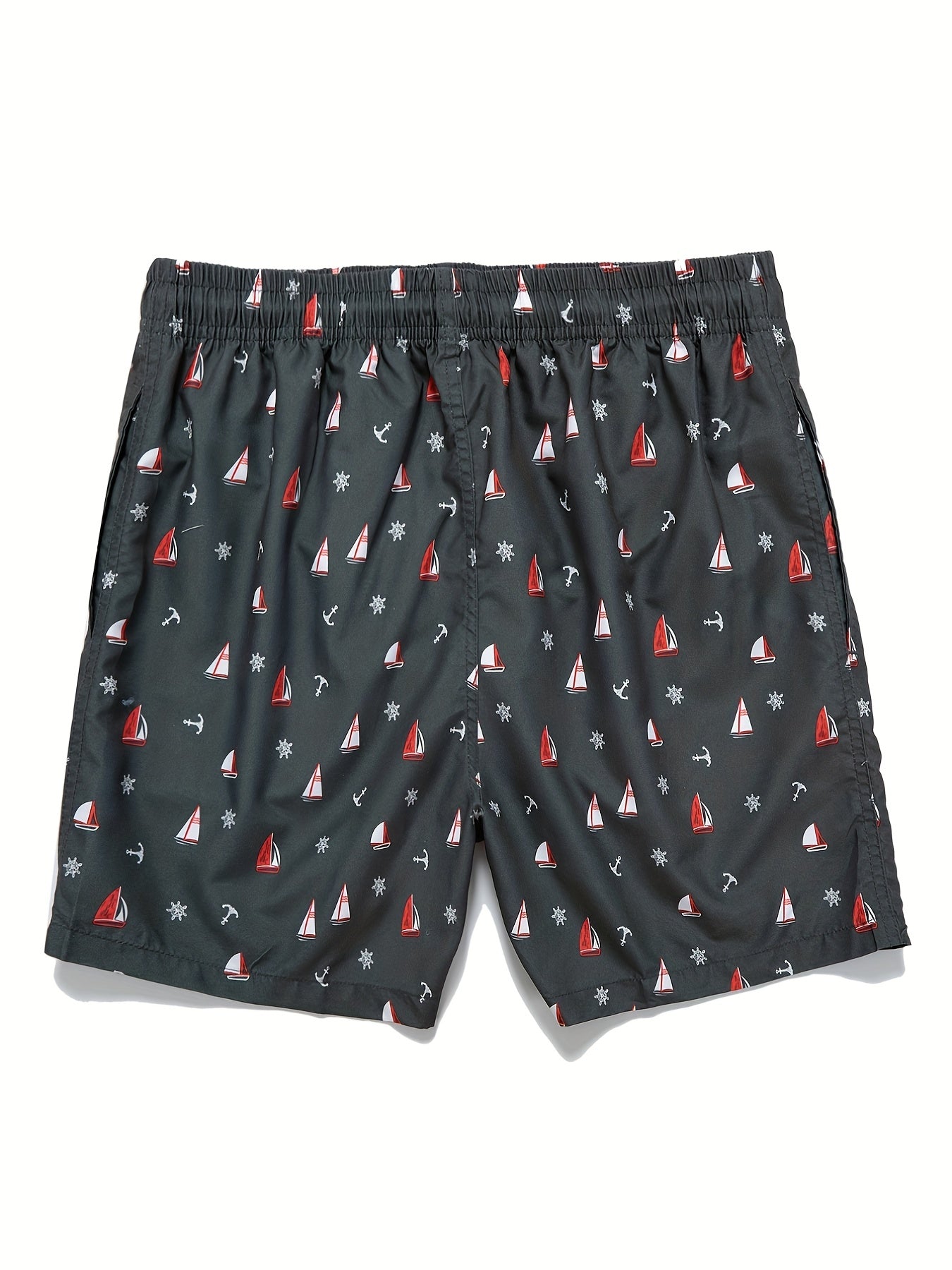 Sailboat Print Mesh Lining Drawstring Men s Swim Trunks