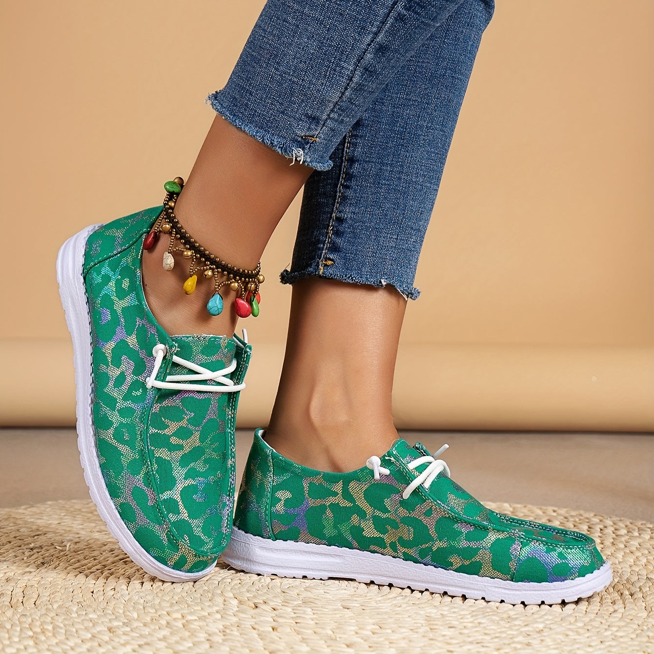 Women's Canvas Lace Up Low Top Sneakers Flat Walking Shoes