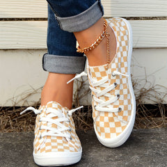 Women's Checkerboard Pattern Casual Sneakers Lace up Lightweight Walking Shoes