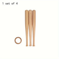 Wooden Baseball Display Stand with Mini Bats & Ring for Tennis Softball