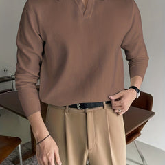 Retro Knit Shirt Men's High Stretch V Neck Pullover Sweater