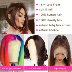 Chocolate Brown Bob 13x4 Lace Front Wigs Straight Human Hair Wigs 150 Density