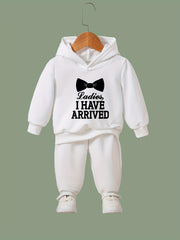 Girls 2pcs Cartoon Bow Tie Pattern Hooded Sweatshirt & Sweatpants Set