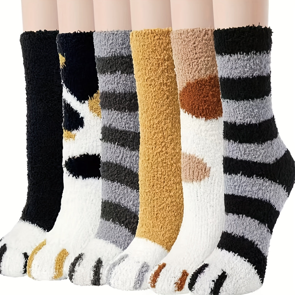 6 Pairs Cotton Cat Claw Pattern Socks for Women Men Children Girls