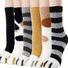 6 Pairs Cotton Cat Claw Pattern Socks for Women Men Children Girls