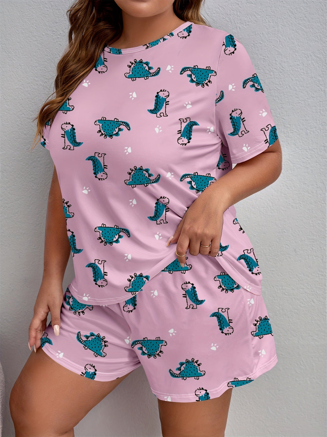 Dino & Dog Paw Print Tee & Shorts Lounge Set
