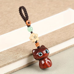 Wooden Lucky Cat Key Chain Phone Chain Pendant