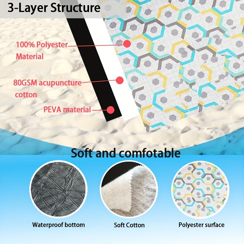 Portable Beach Blanket 3 Layers Sandproof Waterproof Mat Outdoor Geometry