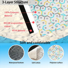 Portable Beach Blanket 3 Layers Sandproof Waterproof Mat Outdoor Geometry