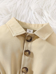 Baby Girls Casual Bodysuit Single Breasted Belted Long Sleeve