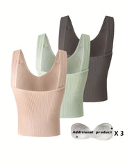 3 Pcs Seamless Ribbed Tank Top V Neck Beauty Back Vest