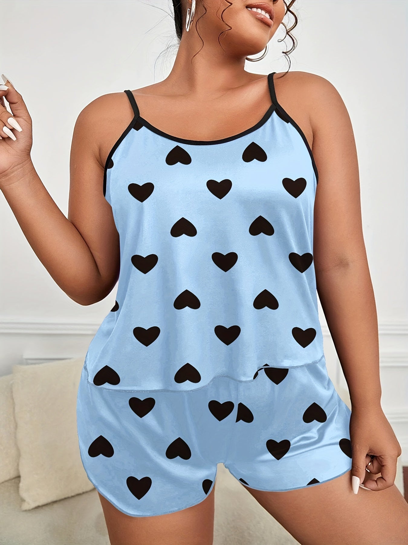 Heart Print Cami Top & Shorts Pajamas Set
