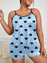 Heart Print Cami Top & Shorts Pajamas Set