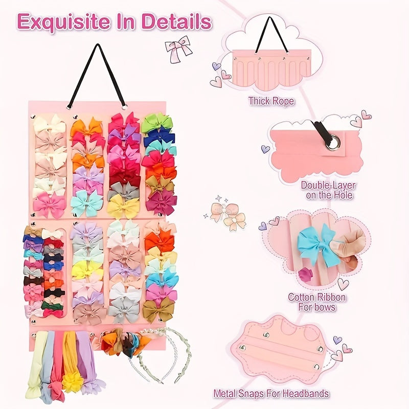 Pink Ribbon Bow Headband Organizer Hanging Strap