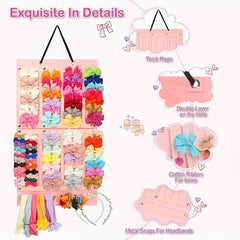Pink Ribbon Bow Headband Organizer Hanging Strap