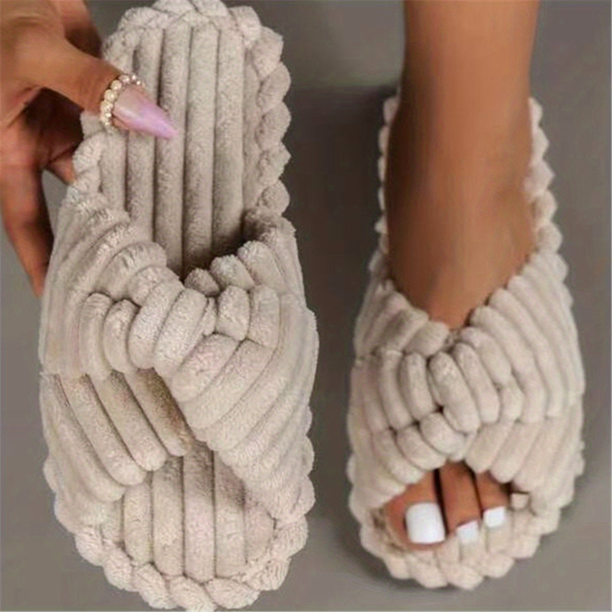 Women's Solid Home Slippers Open Toe Cross Strap Bedroom Shoes