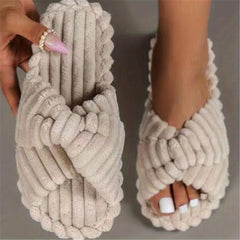 Women's Solid Home Slippers Open Toe Cross Strap Bedroom Shoes