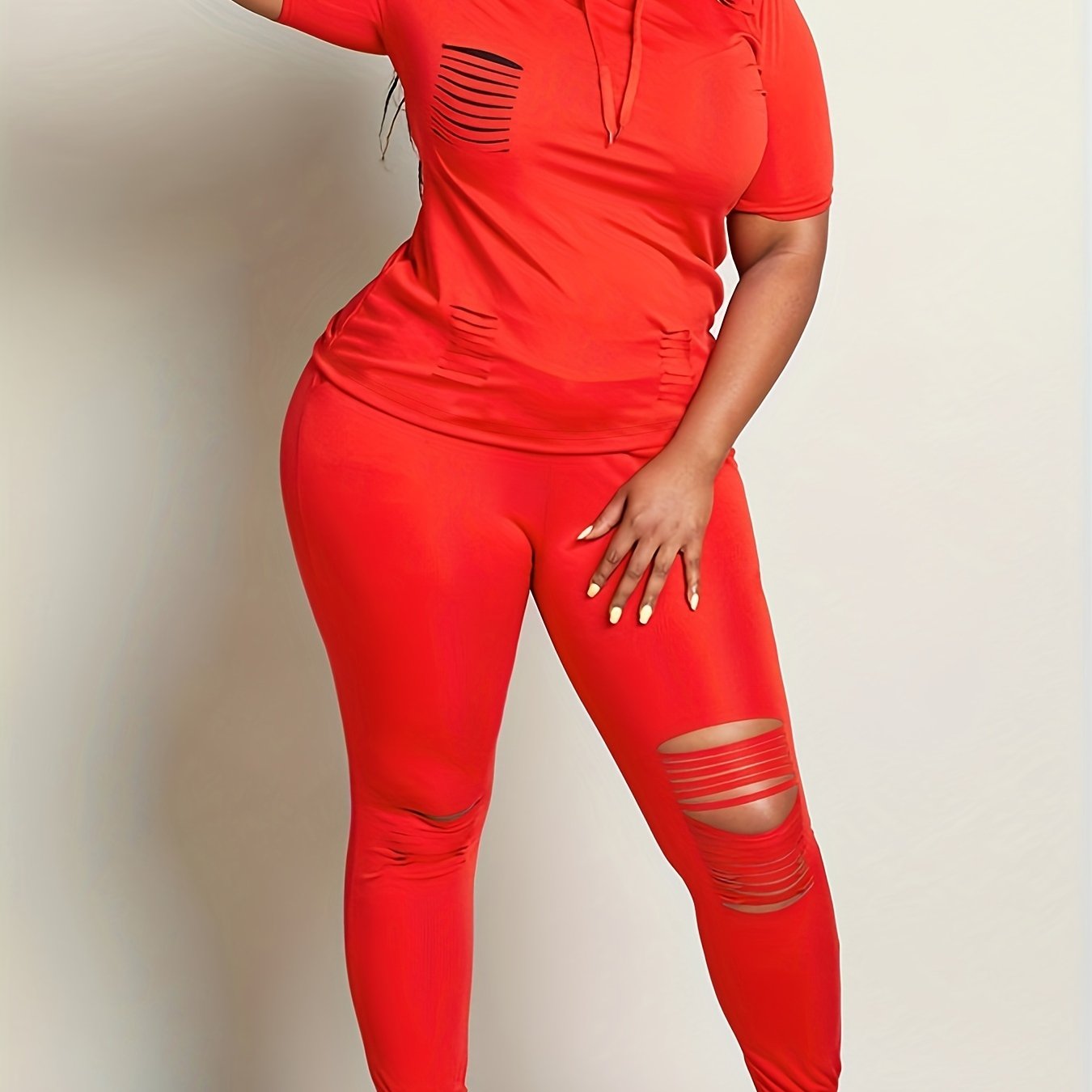 Ripped Hooded Top & Leggings Set