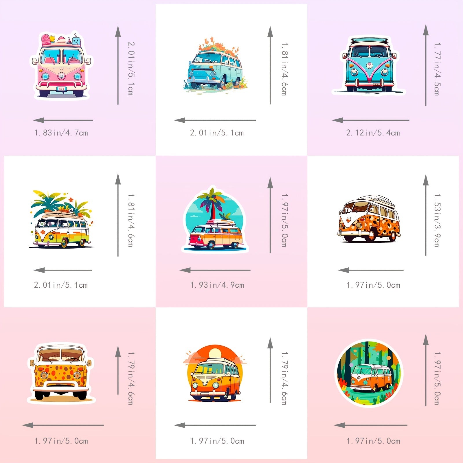 50pcs Cartoon Bus Stickers Waterproof Vinyl Stickers - Laptop Water Bottles