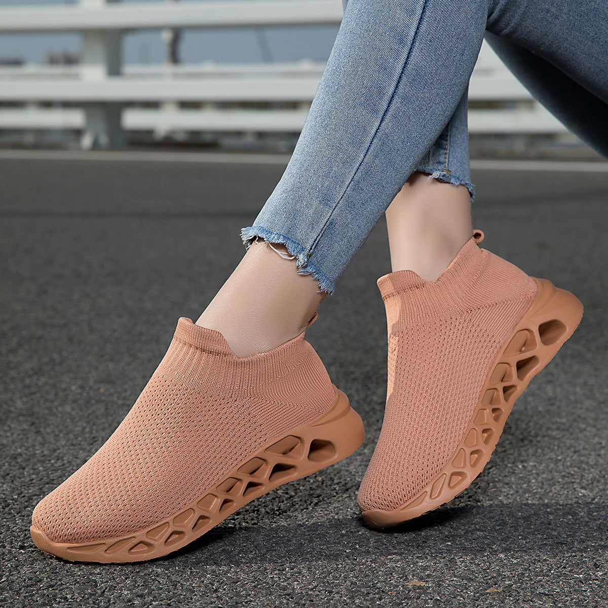 Women's Breathable Knit Sneakers Lightweight Slip On Shoes