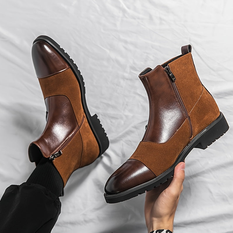 Men's Colorblock Zipper Boots Chelsea Boots Casual Pointed Toe Shoes