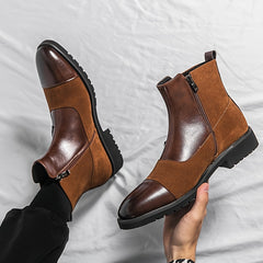 Men's Colorblock Zipper Boots Chelsea Boots Casual Pointed Toe Shoes