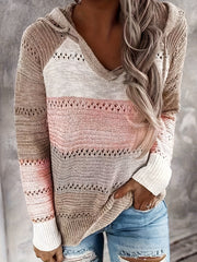 Hooded Knit Sweater with Drawstring Long Sleeve