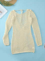 Crochet Hollow Out Long Sleeve Cover Up Dress