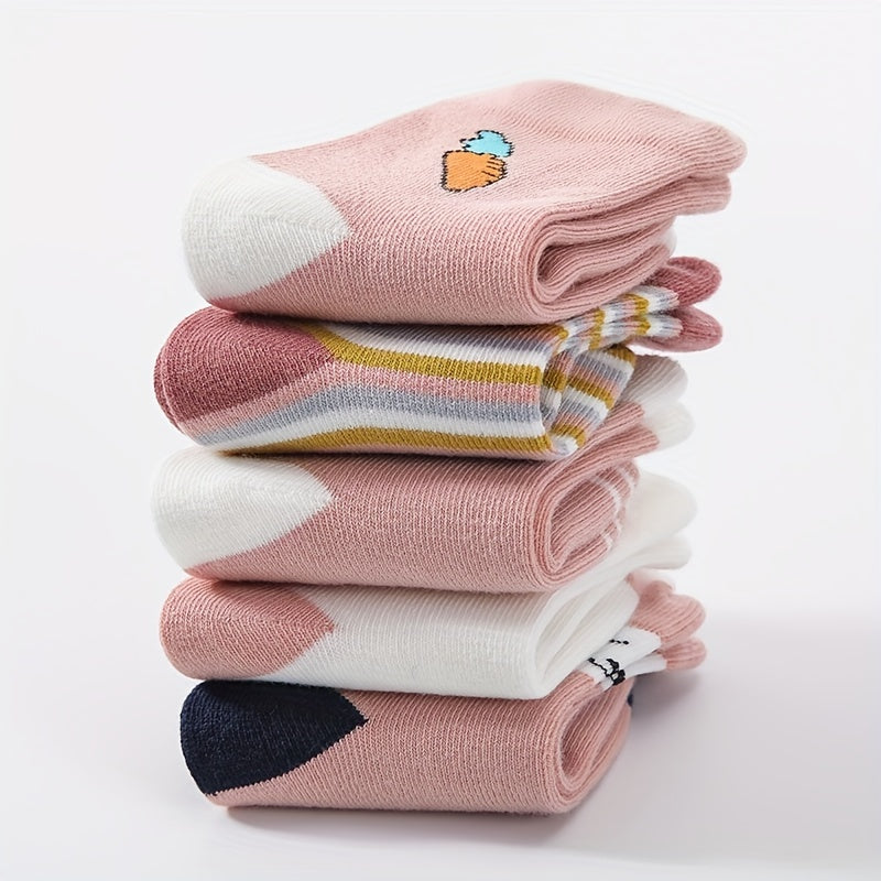 5 Pairs Girls Cartoon Pattern Crew Socks Kids Casual Comfy Children s Sock