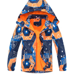 Boys Camo Rain Jacket Kids Waterproof Coat Hooded Fleece Lined Windbreaker