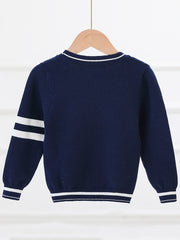Boys Casual College Style Cardigan Sweater Crew Neck Tops