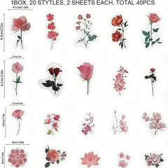 40 Flower Plant Stickers Transparent Decorative Floral Scrapbooking Stick