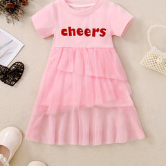 Toddler Girls Short Sleeves Letter Graphic Princess Dress