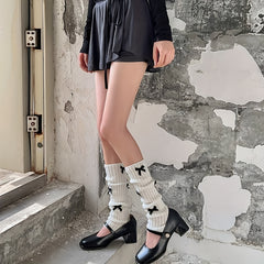Bow Rib Knit Leg Warmers & Knee High Socks Women's Stockings