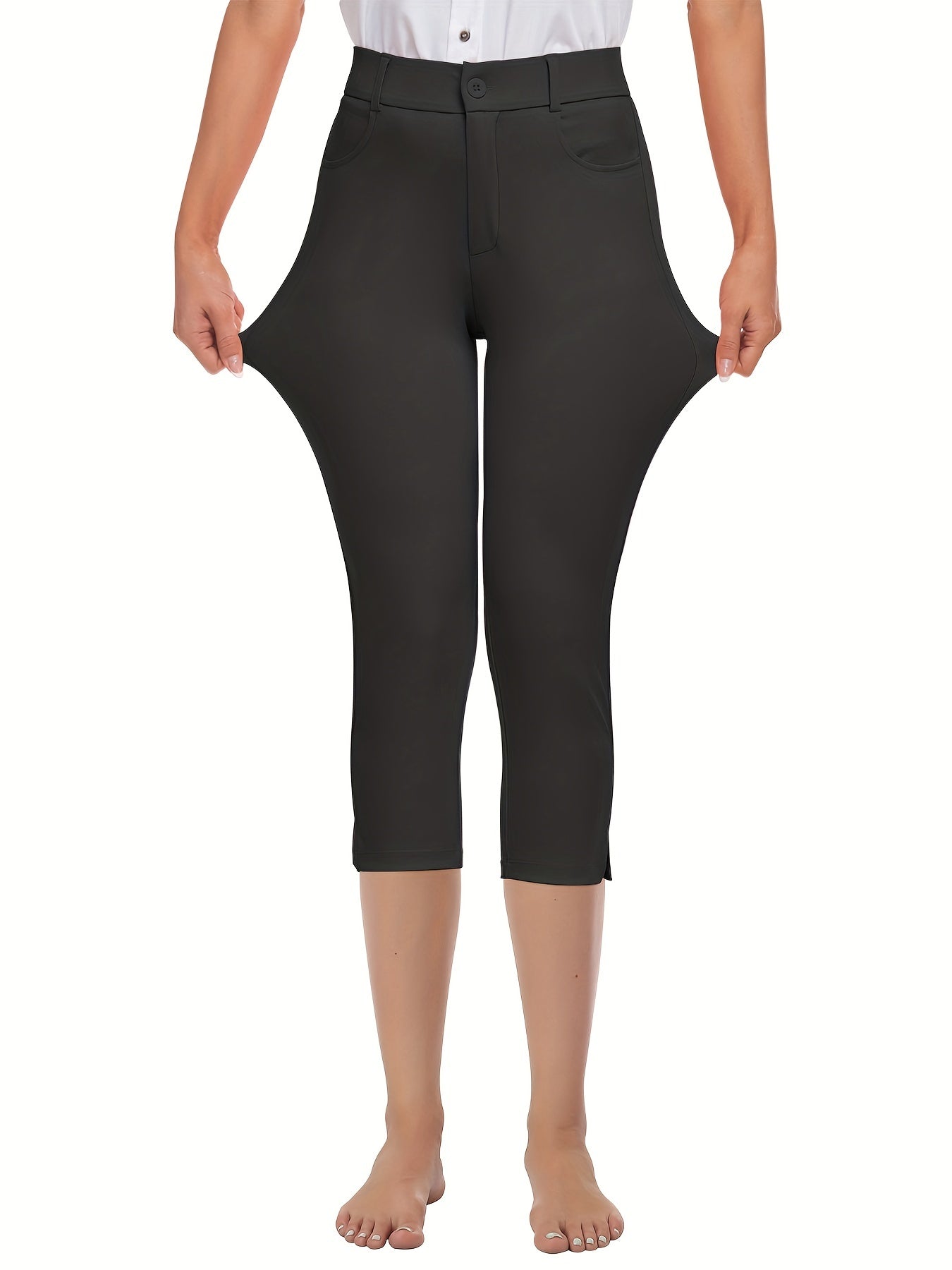 Sport Fitness Yoga Leggings With Pockets Solid Split 7 Point Pants