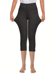 Sport Fitness Yoga Leggings With Pockets Solid Split 7 Point Pants