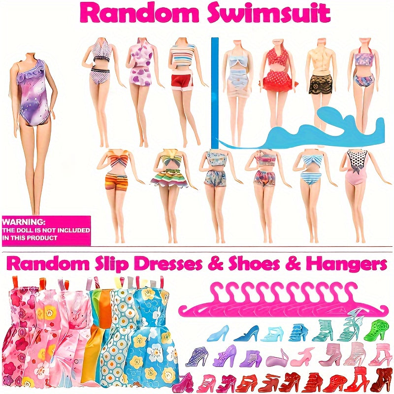 57pcs Doll Clothes & Accessories: 5 Wedding Dresses, 3 Swimsuit, 4 Short Skirts