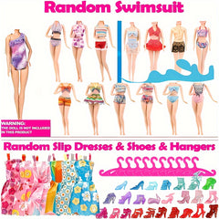 57pcs Doll Clothes & Accessories: 5 Wedding Dresses, 3 Swimsuit, 4 Short Skirts