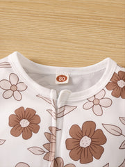 Baby Girls Floral Printed Long Sleeve Romper with Headband