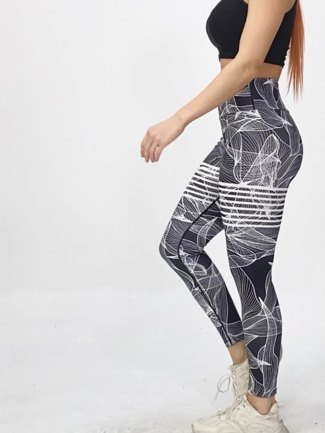 Personality Printed Sporty Yoga Pants High Waist Slim Fit Stretchy Yoga Leggings